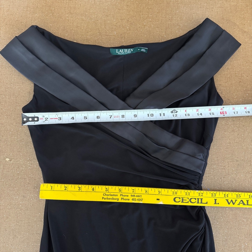 Ralph Lauren Black Off The Shoulder‎ Satin Trim Evening Gown Dress 4 Minimalist - Picture 6 of 9